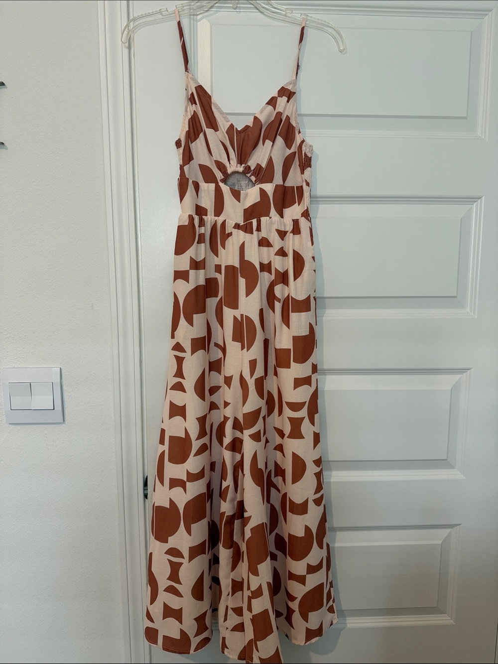 Sleeveless Cutout Jumpsuit in Rust and Cream